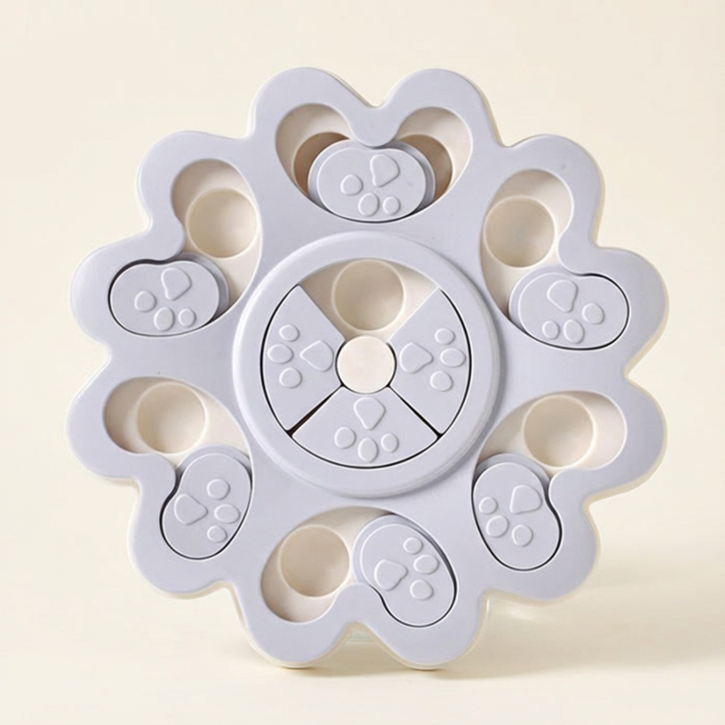 Pawmimi Puzzle Feeder Toy in Light Gray shown in a minimal studio shot.