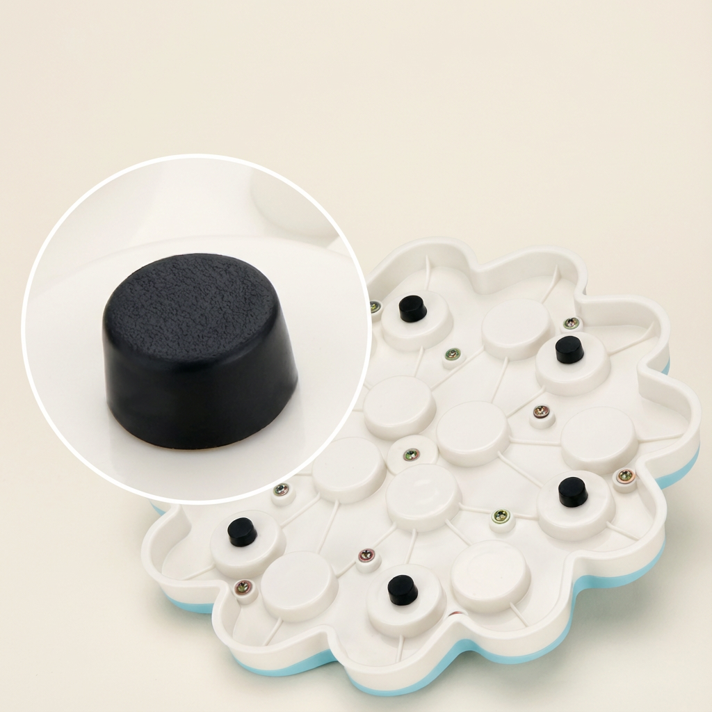 Bottom of the Pawmimi Puzzle Feeder showing six non-slip pads for stable play.