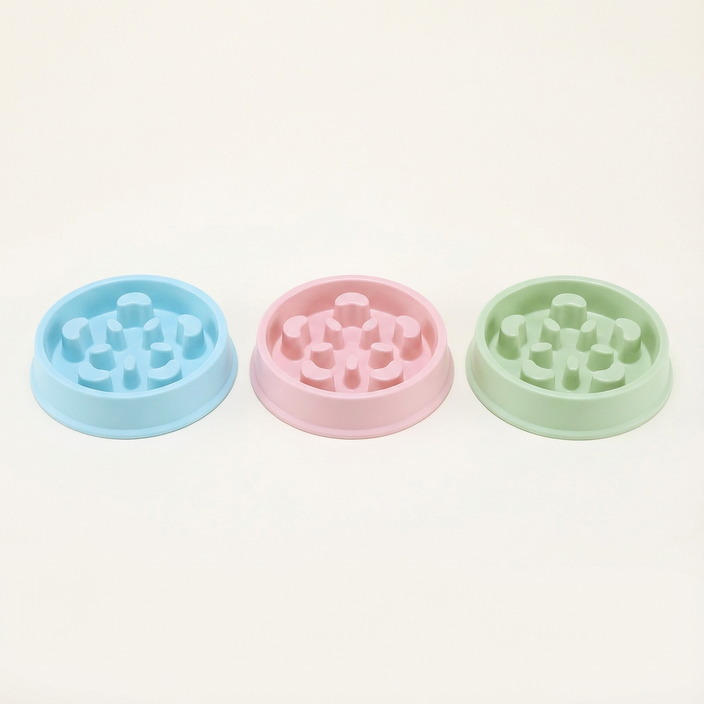 Pawmimi Slow Feeder Bowl displayed in all three colours: blue, pink, and green.
