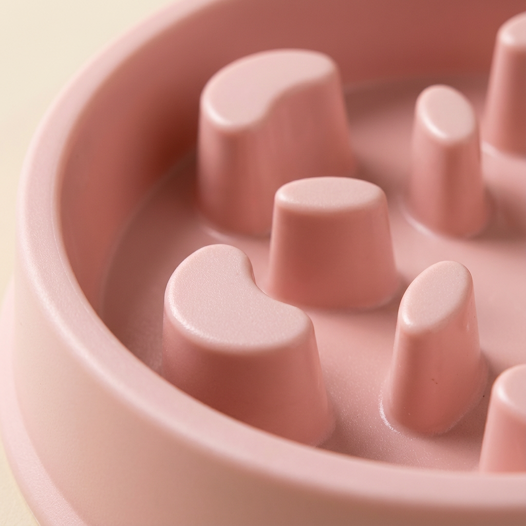 Close-up detailing of the Pawmimi Slow Feeder Bowl showing the raised slow-eating maze.